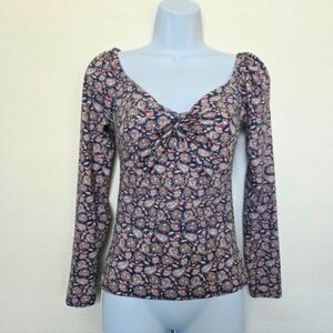 Boden Paisley Sweetheart Long Sleeve Top Size XS